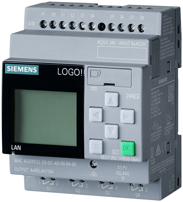 Siemens 6ED1052-1HB08-0BA1, Siemens LOGO! 24RCE, logic module Siemens 6ED1052-1HB08-0BA1, Bộ lập trình Logo Siemens 6ED1052-1HB08-0BA1, Bộ lập trình Logo Siemens 24V AC/DC 24V/relay 8DI 4DQ 400 blocks