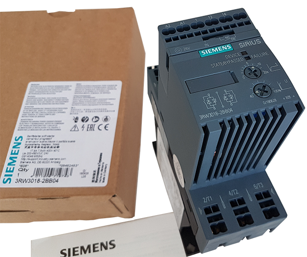 Siemens 3RW3018-2BB04: Khởi động mềm SIRIUS soft starter S00 17.6 A, 7.5 kW/400 V, 40 °C 200-480 V AC, 24 V AC/DC Spring-type terminals