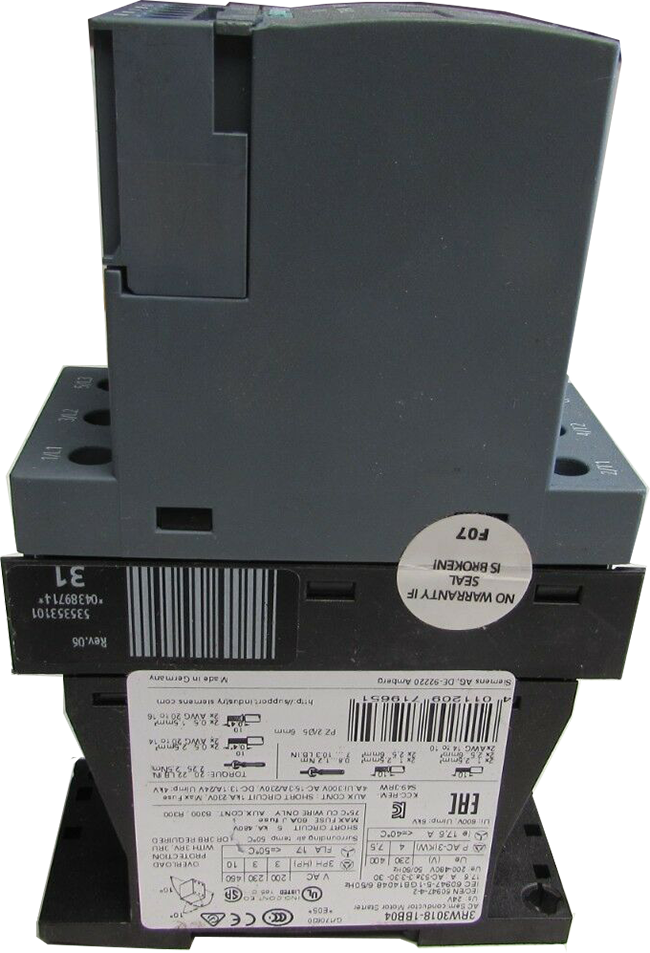 Siemens 3RW3016-1BB14: Khởi động mềm SIRIUS soft starter S00 17.6 A, 7.5 kW/400 V, 40 °C 200-480 V AC, 24 V AC/DC Screw terminals