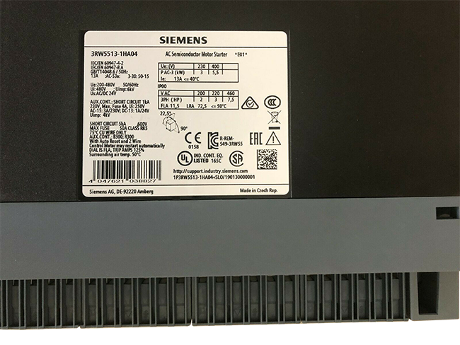 Siemens 3RW3036-1BB04: Khởi động mềm SIRIUS soft starter 200-480 V 13 A, 24 V AC/DC Screw terminals